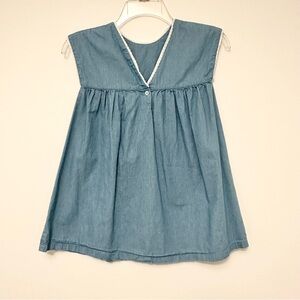 Petite Lucette Light Blue Verlaine Dress Cotton Denim Girls size 8 Lace Accent
